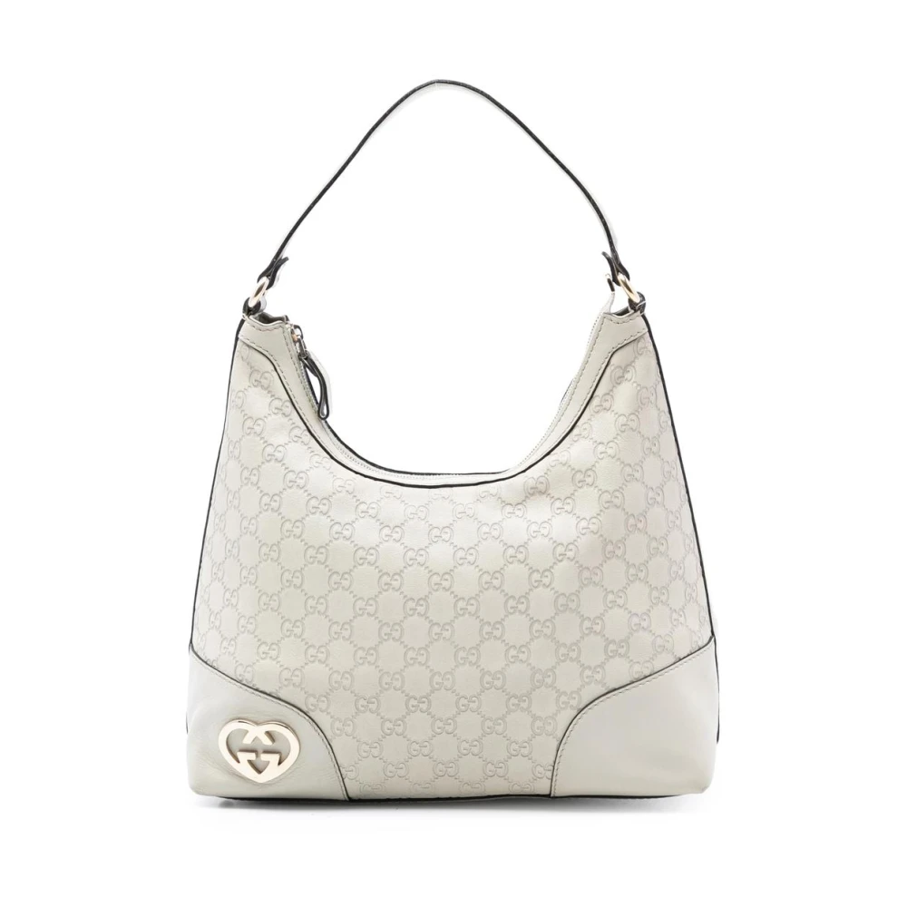 Gucci Vintage Women's White Pre-Owned Vintage Monogram Leather Hobo Shoulder Bag