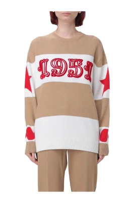 Lyxig Kamel Stickad Pullover Tröja