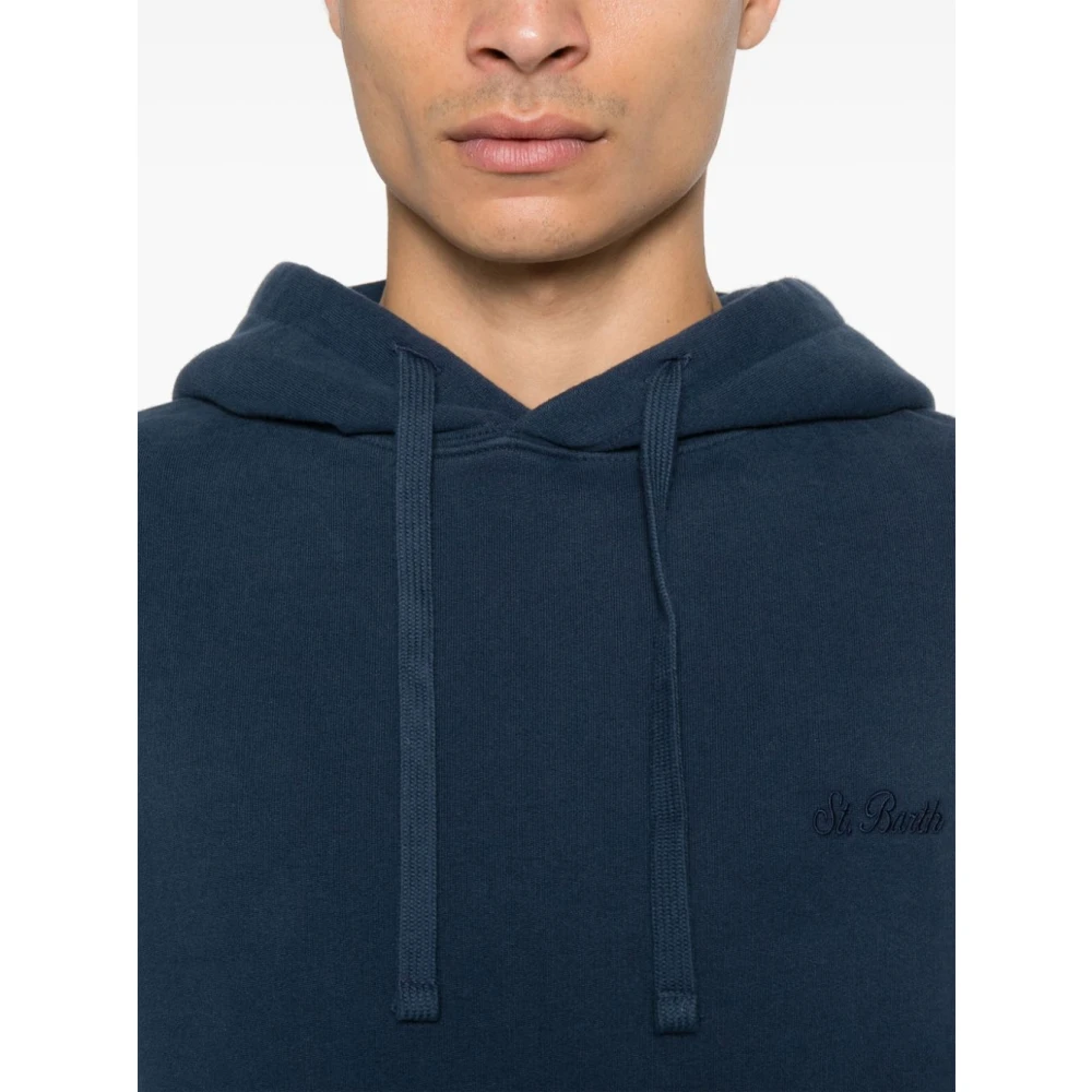 MC2 Saint Barth Blauwe Sweater met Trekkoord Capuchon Blue Heren
