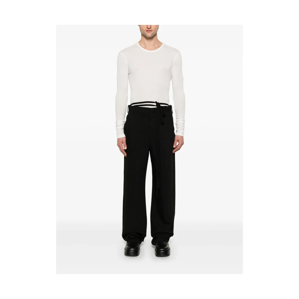 Ann Demeulemeester Wit Geribbelde Ronde Hals Lange Mouw White Heren