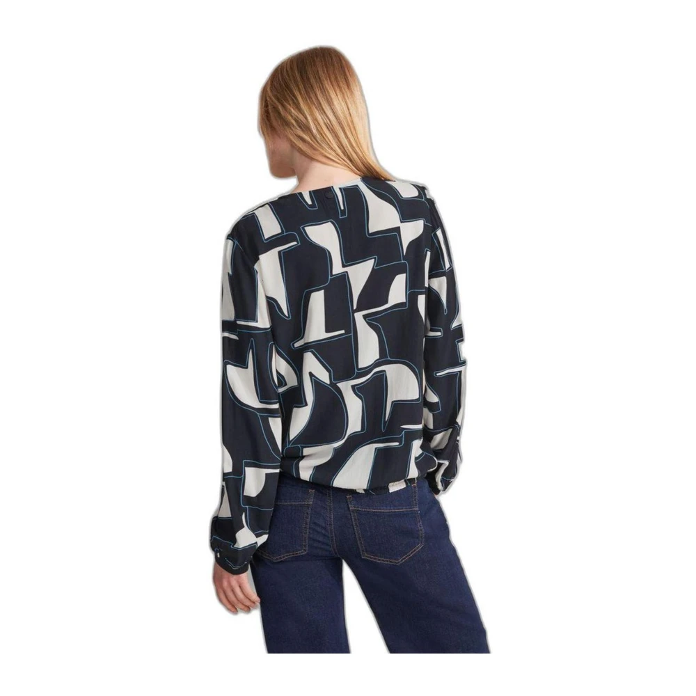 Street One Abstract Print Wrap Blouse Lange Mouw Blue Dames