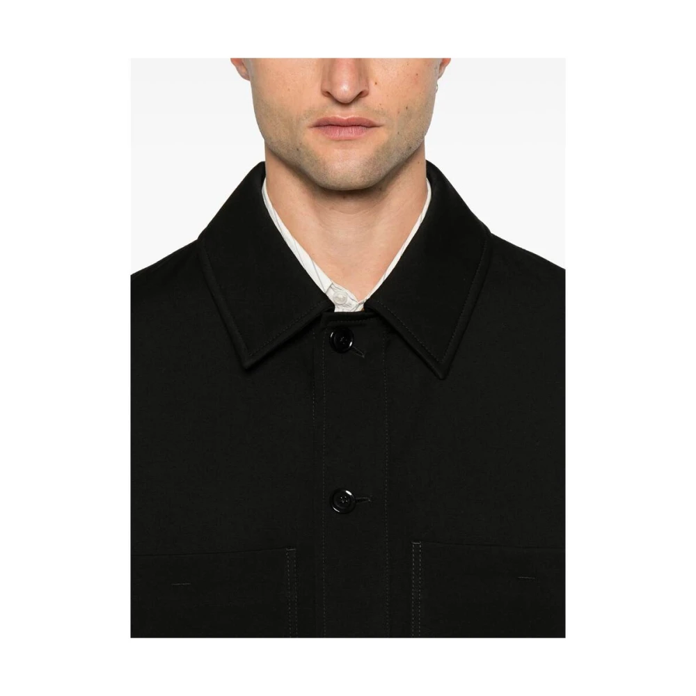 Lemaire Zwarte Wol Gabardine Klassieke Jas Black Heren