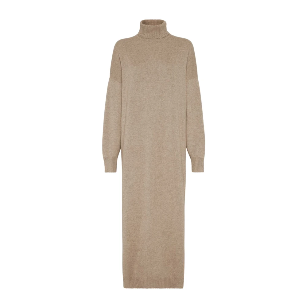 BRUNELLO CUCINELLI Kasjmier Gebreide Lange Jurk Bruin Brown Dames
