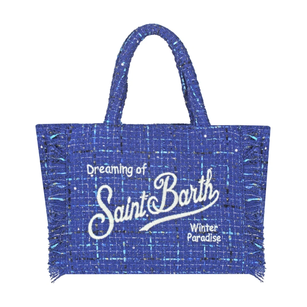 MC2 Saint Barth Tweed Medium Tas met Franjes Blue Dames