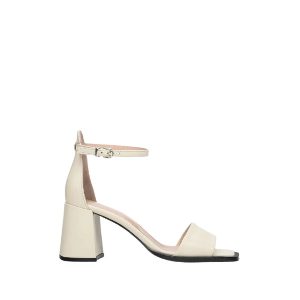 Estro Beige High Heel Sandals, Female, 7 Uk, Leather Block Heel Sandals