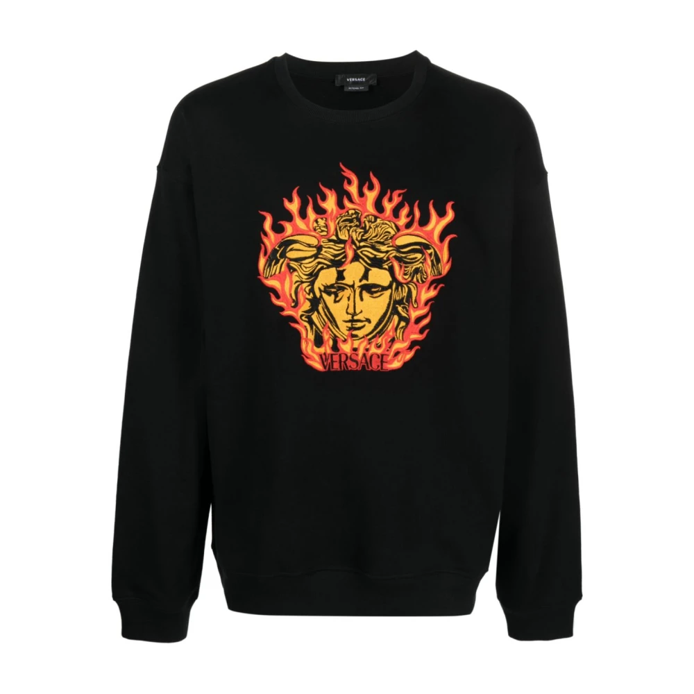 Versace Svart Tröja med Medusa Flame Logo Black, Herr