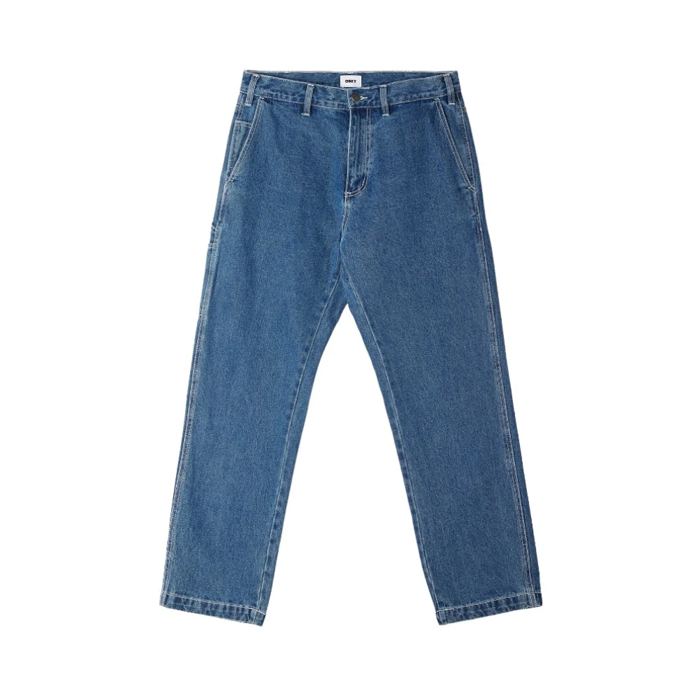 Obey Blue Straight Fit Jeans, Male, W36, Relaxed Fit Carpenter Denim Jeans