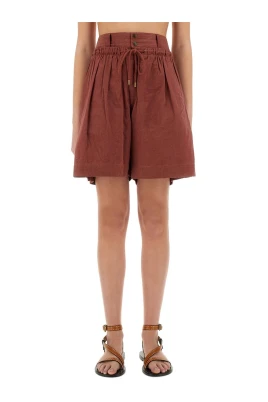 Pleated High-Waisted Linen Blend Shorts