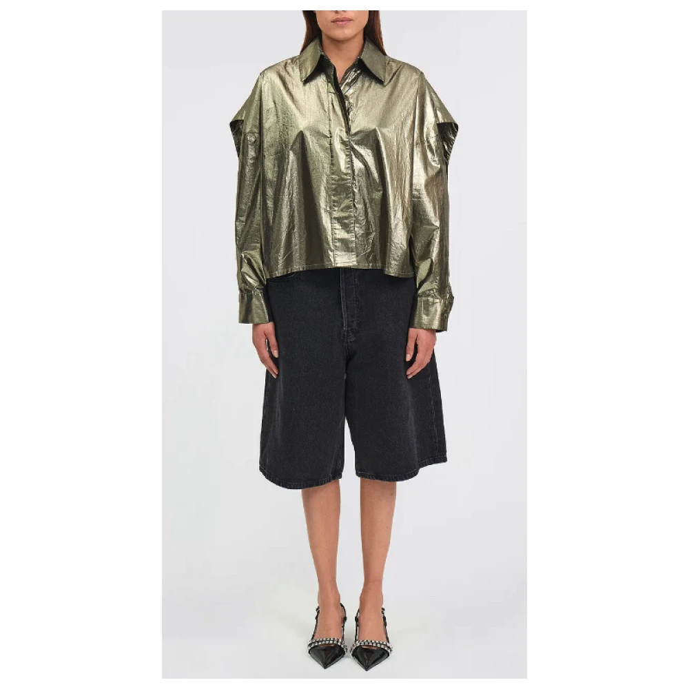 Mes Demoiselles Gouden Gecoate Katoenen Blouson Shirt Green Dames