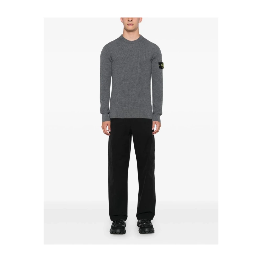 Stone Island Grijze Sweater met Engelse Rib Kraag Gray Heren