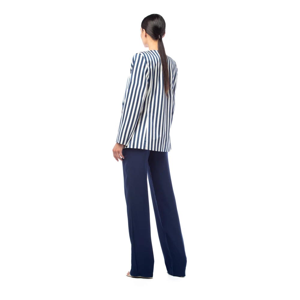 MVP wardrobe Elegante Rechte Pijp Viscose Broek Blue Dames