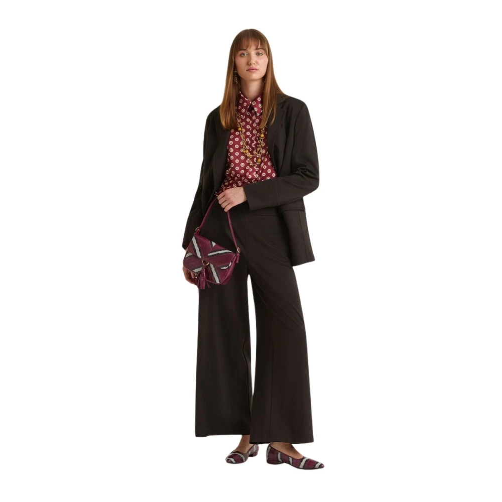 Maliparmi Women's Brown Wide Trousers, L, Milano Stitching Trousers