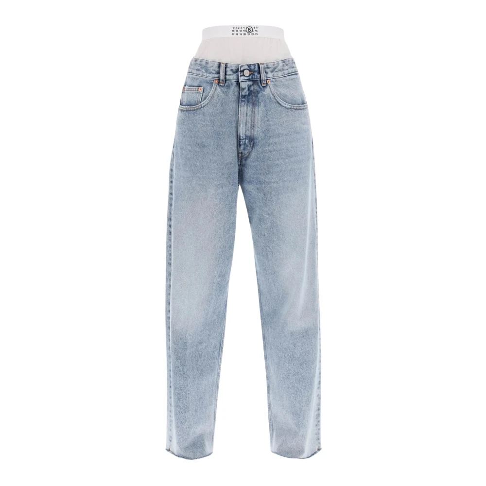 MM6 Maison Margiela Denim Straight Leg Jeans met elastische tailleband Blue Dames