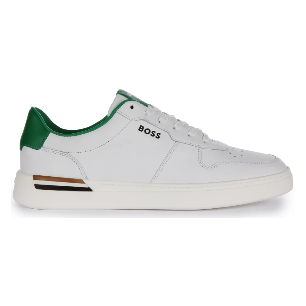 Hugo Men's White Sneakers, 9 Uk, Green Tennis Trainers