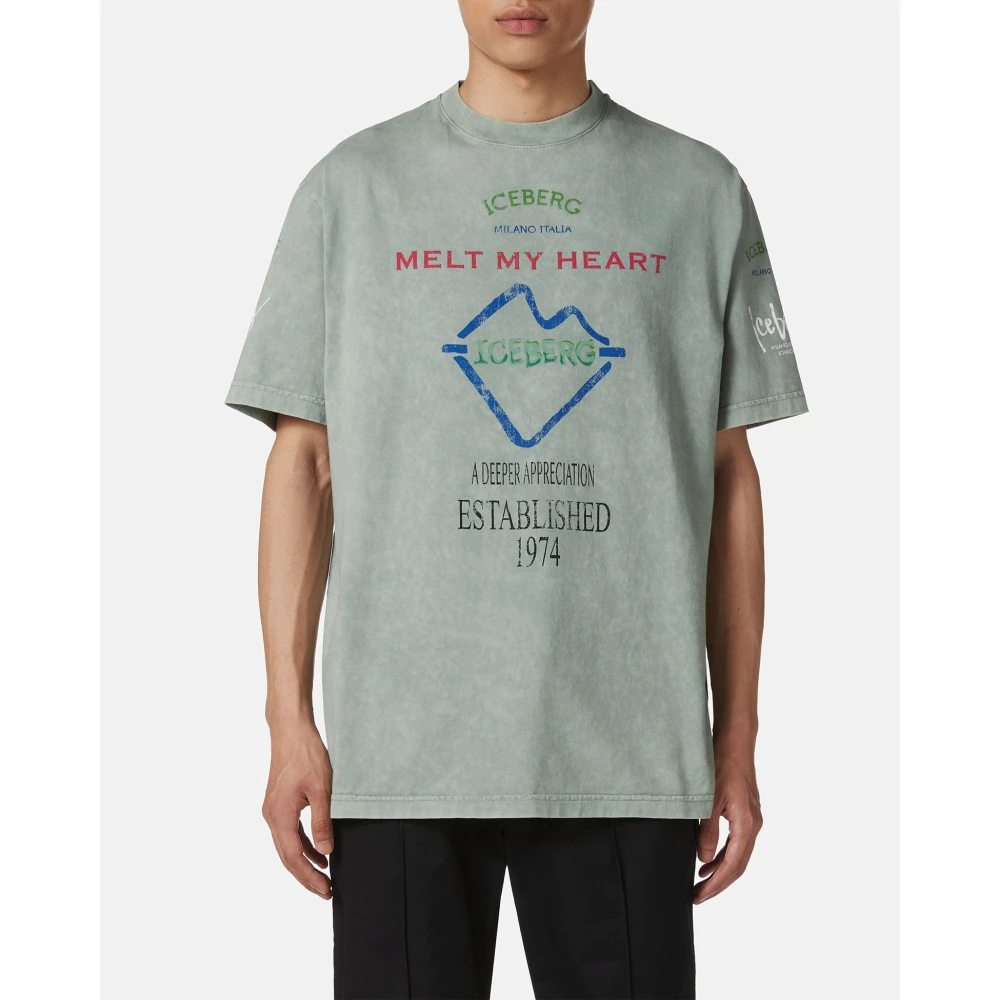 Iceberg Relaxed fit mintgroene katoenen jersey T-shirt Green Heren