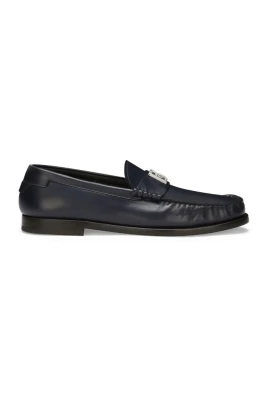 Blåa Läderloafers med Logo Plaque