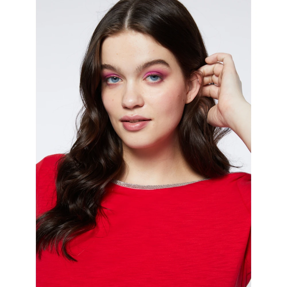 Fiorella Rubino Katoenen T-shirt met Lurexrand Red Dames