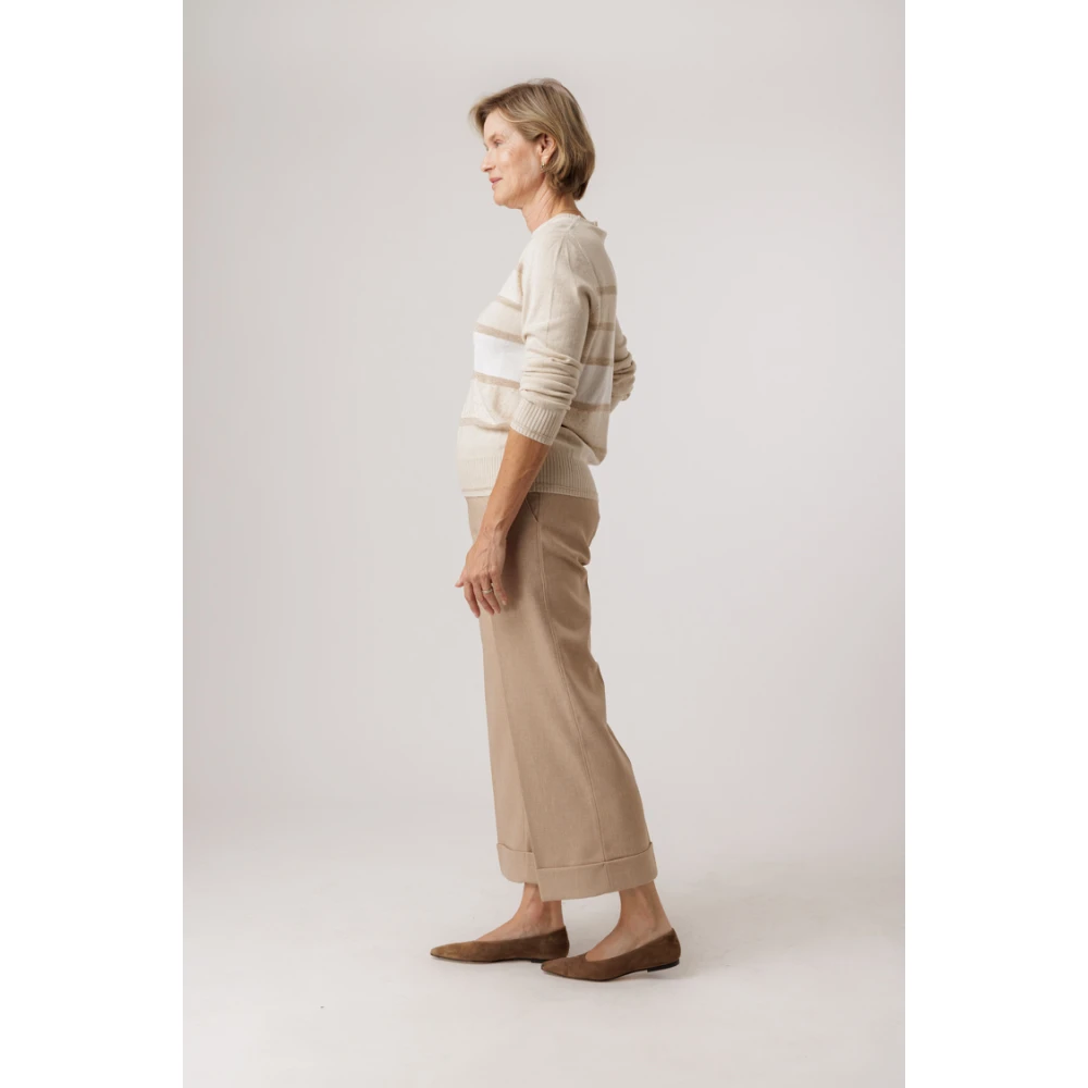 D.Exterior Gestreepte Gebreide Trui met Lurex Detail Beige Dames