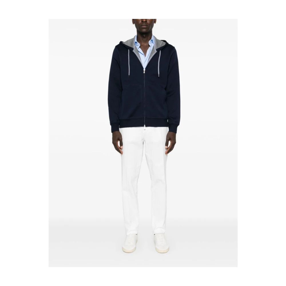BRUNELLO CUCINELLI Blauwe Hoodie Trui Jersey Katoen Kasjmier Zijde Blue Heren