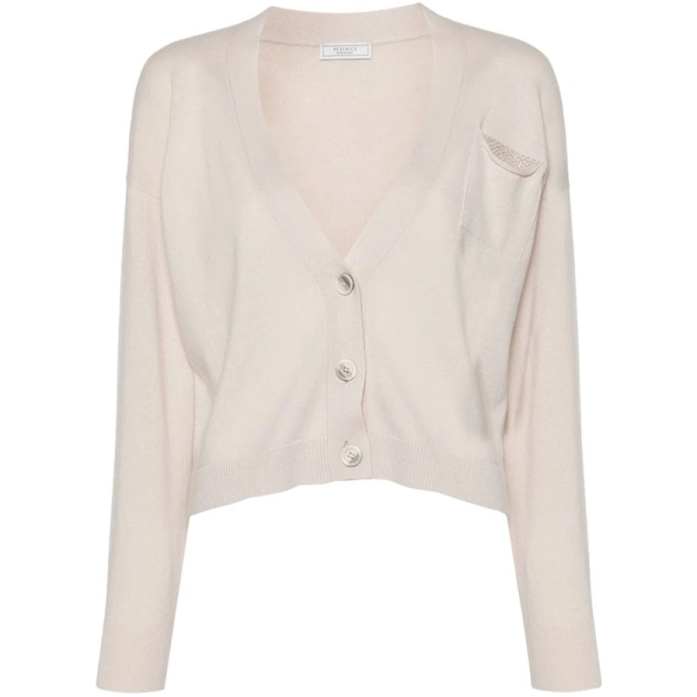 PESERICO Kralen Cardigan Gebreid Ontwerp V-Hals Beige Dames