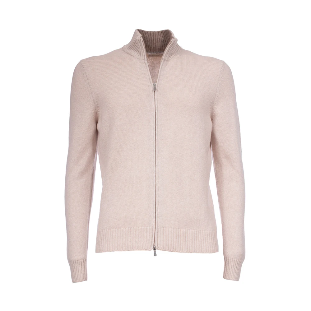 Gran Sasso Kashmir Zip Cardigan Ribbad Slim Fit Beige, Herr