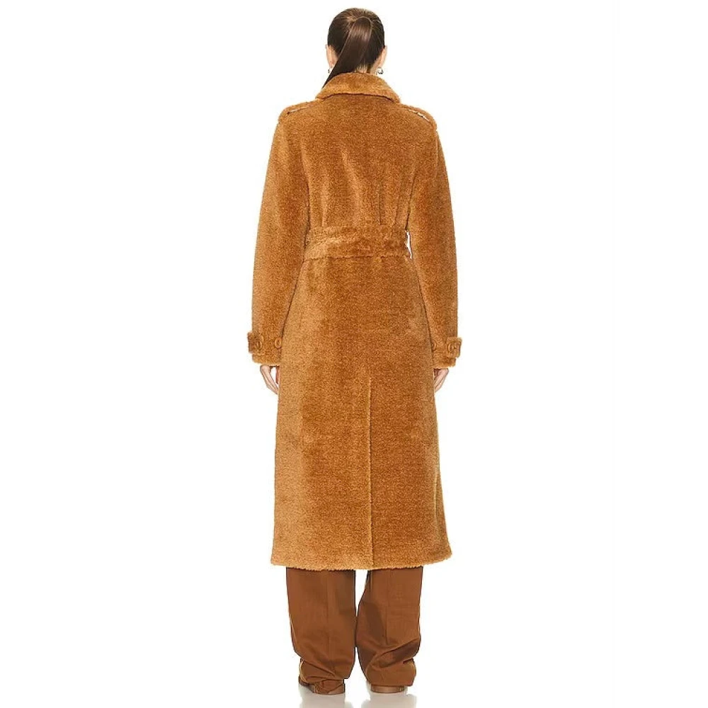 Stand Studio Faux Fur Trench Coat Brown Dames
