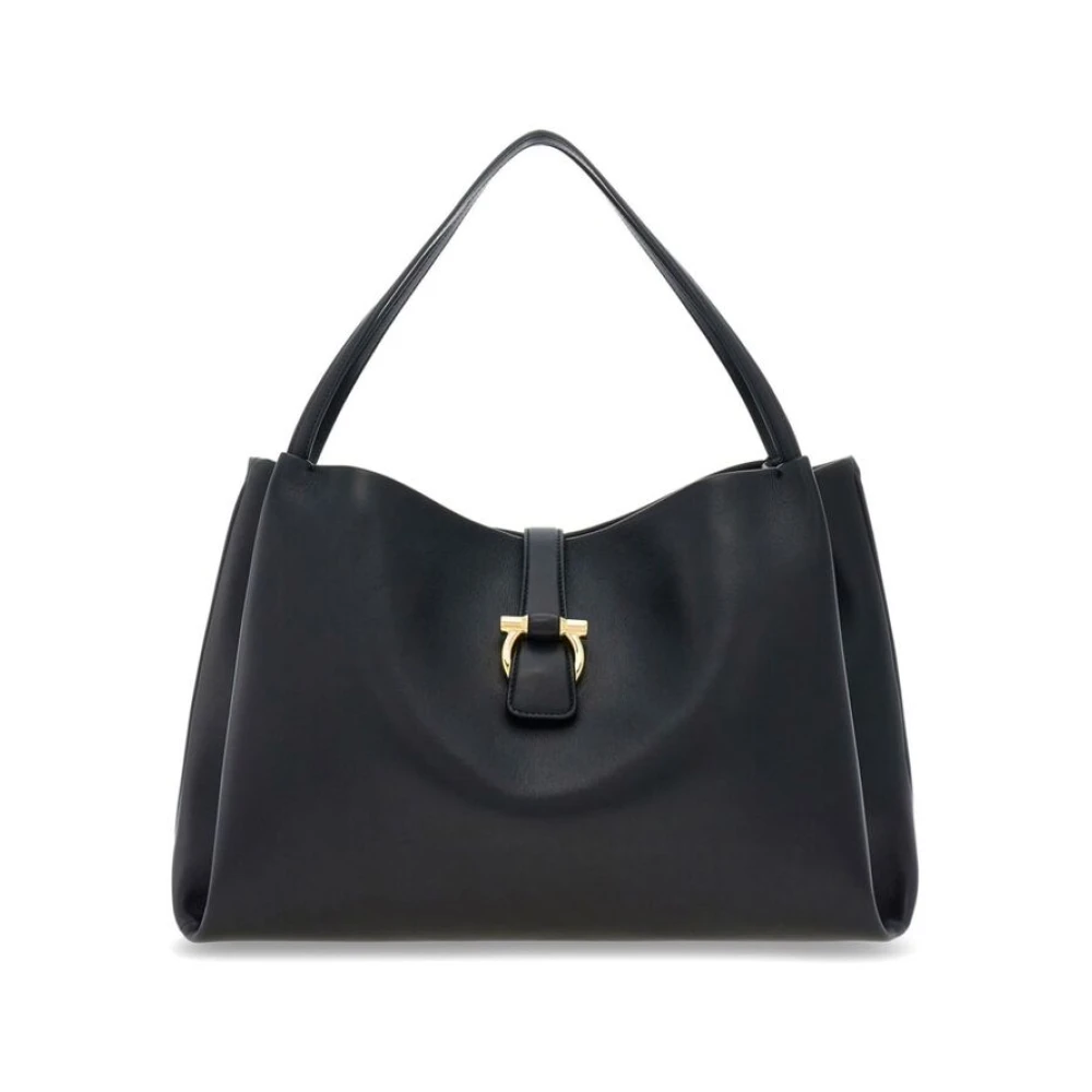 Salvatore Ferragamo Zwarte Gancini Gesp Schoudertas Black Dames