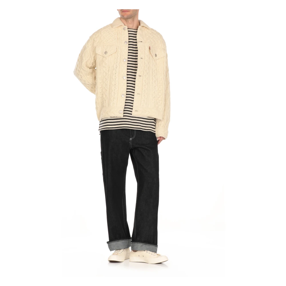Junya Watanabe Ivoor wollen jas met vlechtpatroon Beige Heren