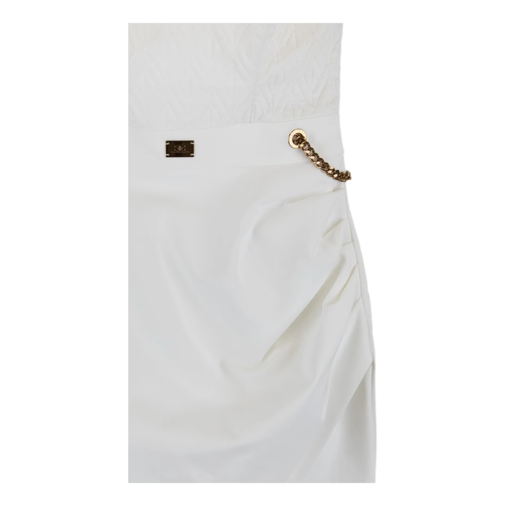 Elisabetta Franchi Korte Gedrapeerde Jurk met Gouden Kettingen White Dames