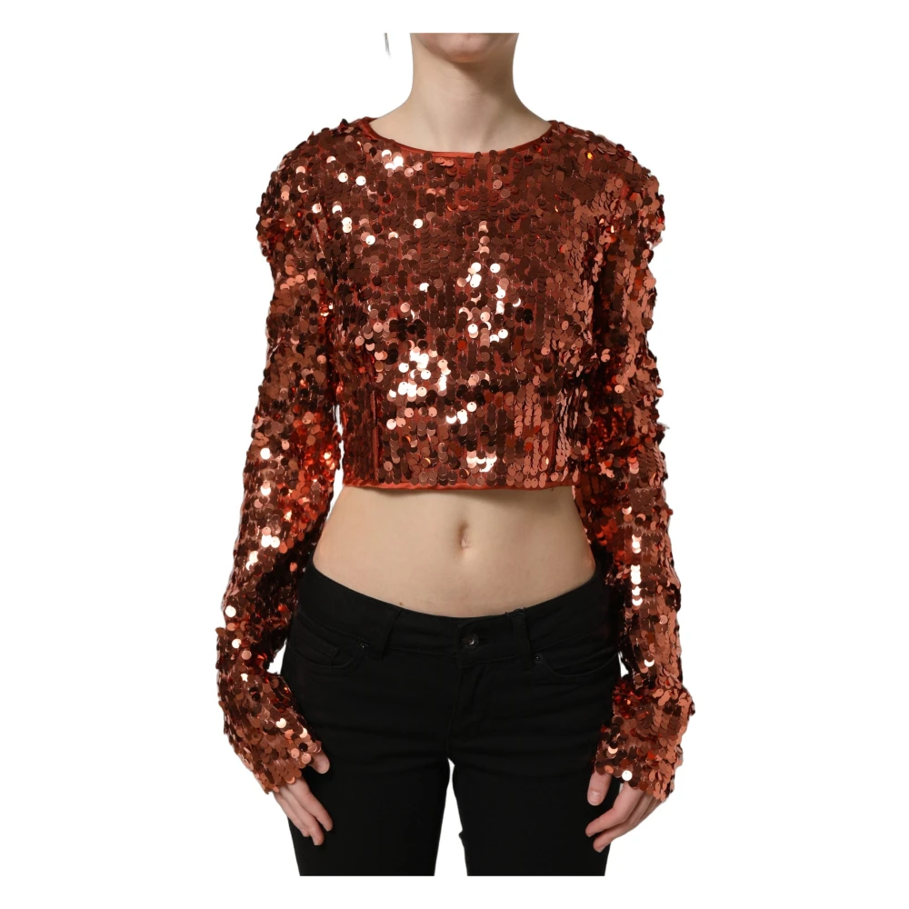 Dolce & Gabbana , Blouses, Female, Red, Xs, Sequined Crop Top