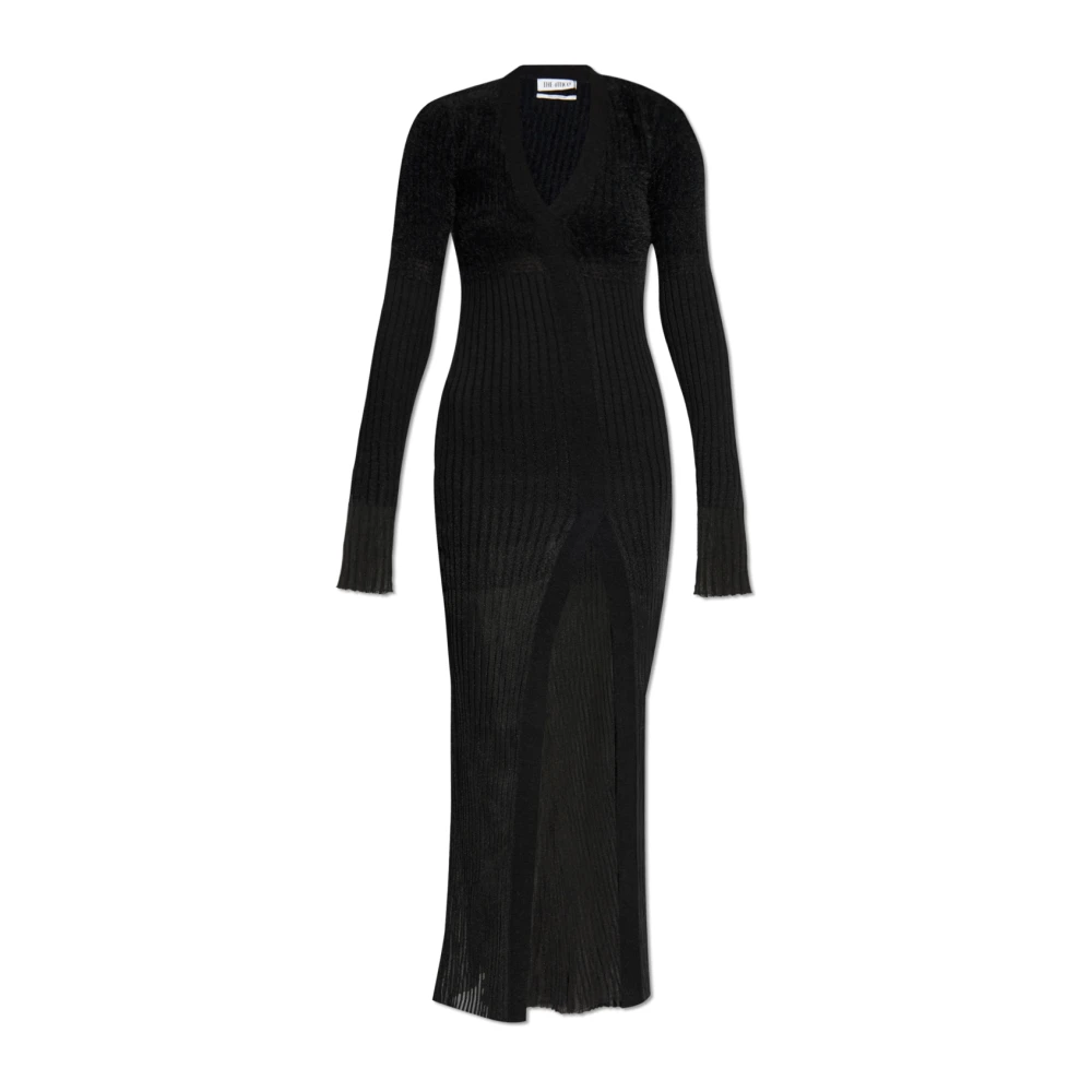 The Attico Zwarte Midi Jurk V-Hals Voor Split Black Dames