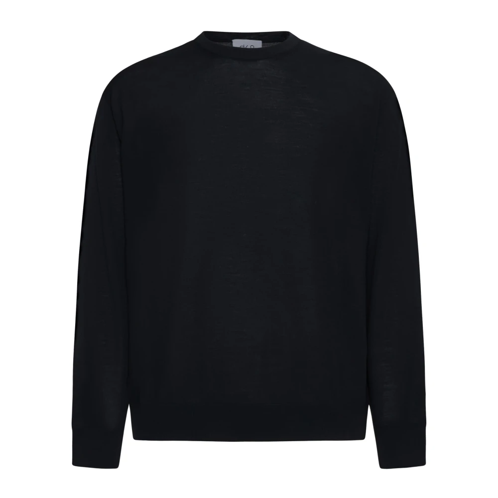 D4.0 Men's Black Round-Neck Knitwear, L, Virgin Wool Crewneck Jumper