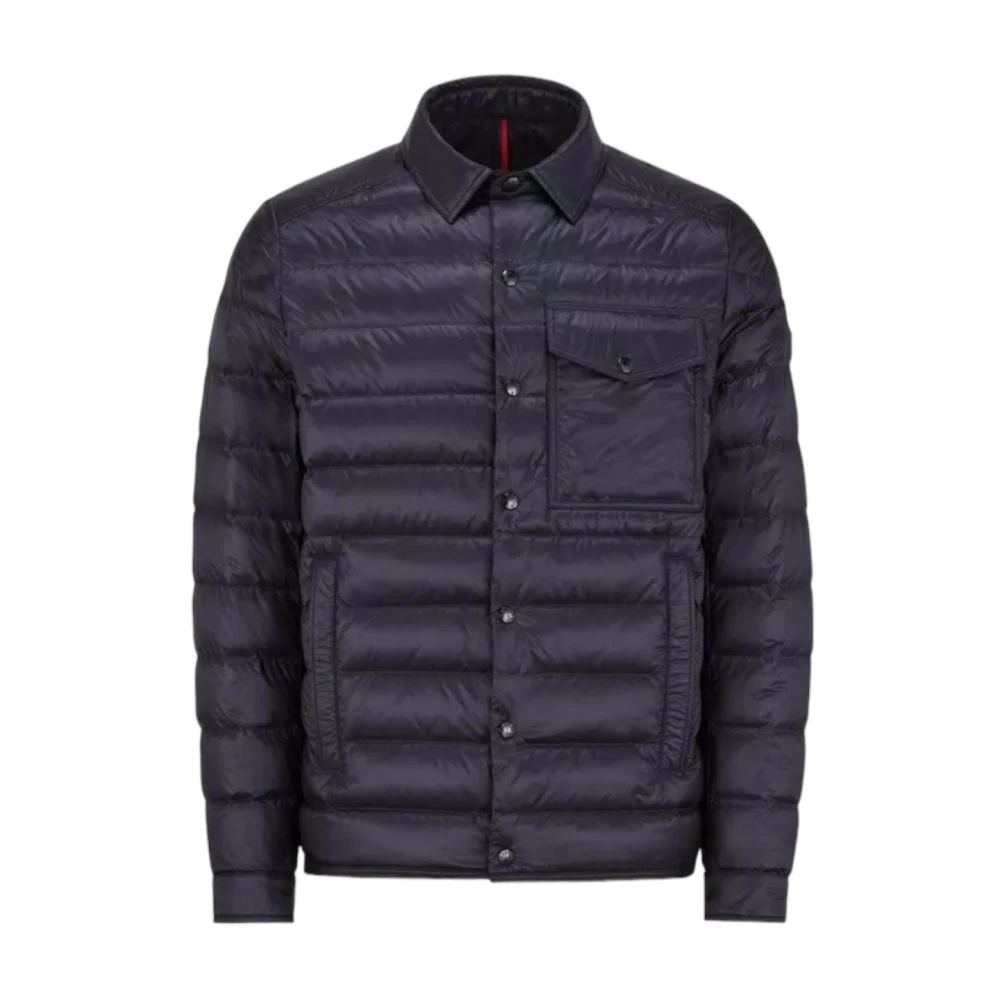 Moncler Navy Down Shacket Overshirt Style Blue Heren