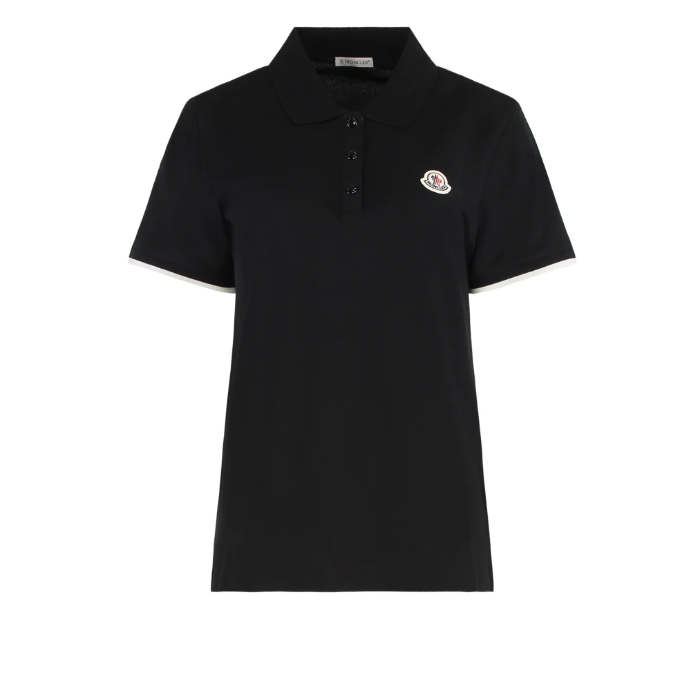 Moncler Vrouw Zwart Tops Dames, M, Katoen, Piqué Katoenen Polo Met Logo