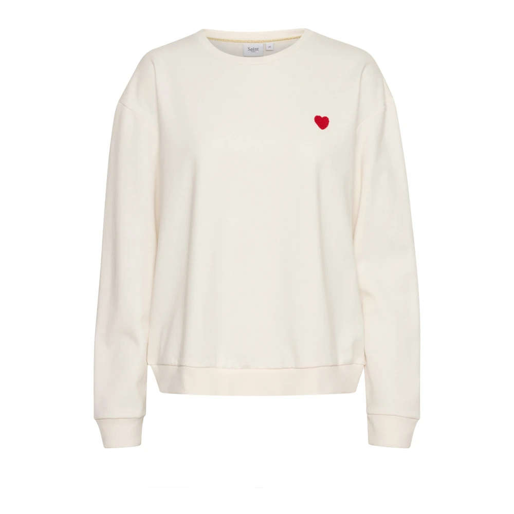 Saint Tropez Hart Geborduurde Sweatshirt Ice Beige Dames