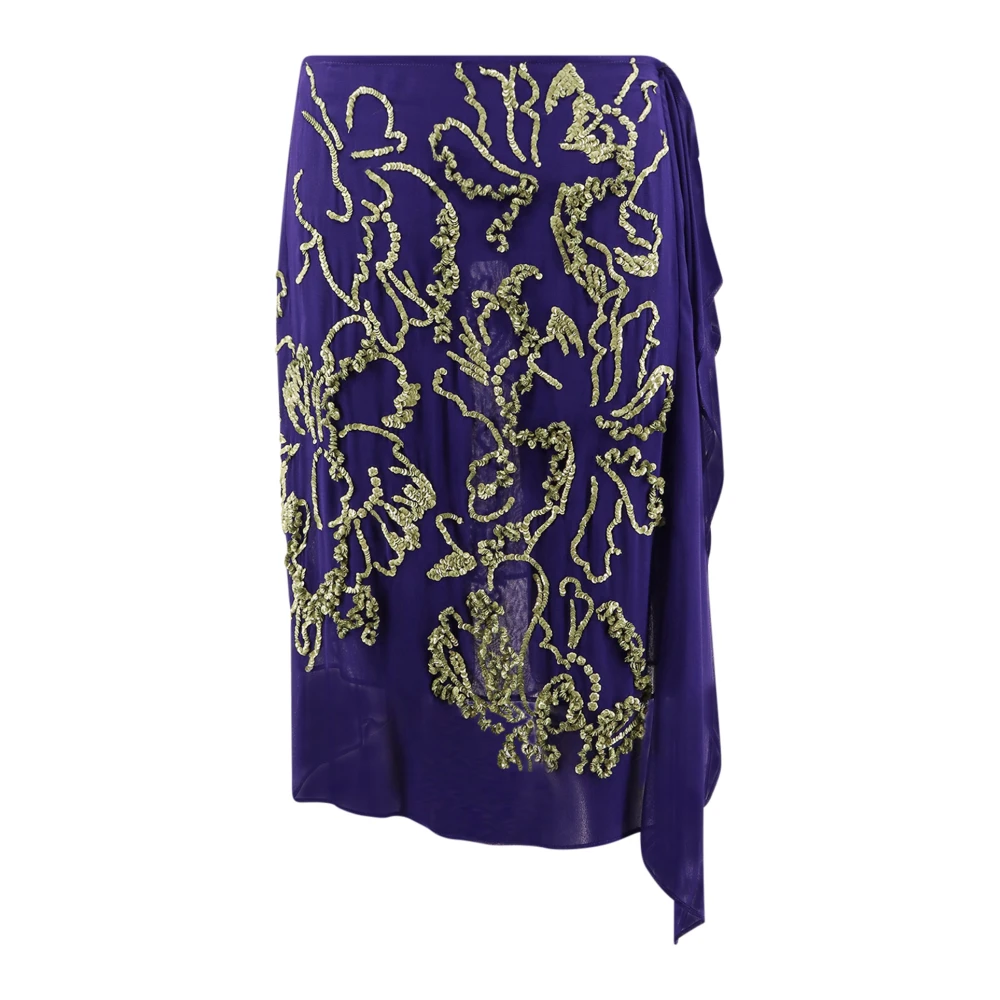 Dries Van Noten Paillet Viscose Rok met Split Purple Dames