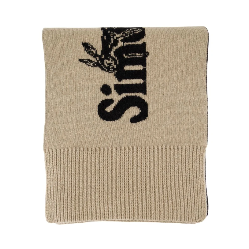 Simone Rocha Beige Winter Scarves, Unisex, One Size, Beaded Logo Wool Scarf