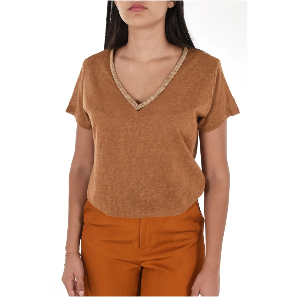 Molly Bracken V-hals Fijngebreid T-shirt Brown Dames