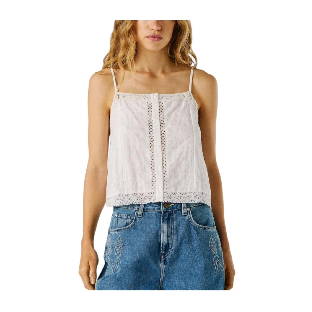 Pepe Jeans Women's White Daola Blouse - Sleeveless Tops - M - Tops