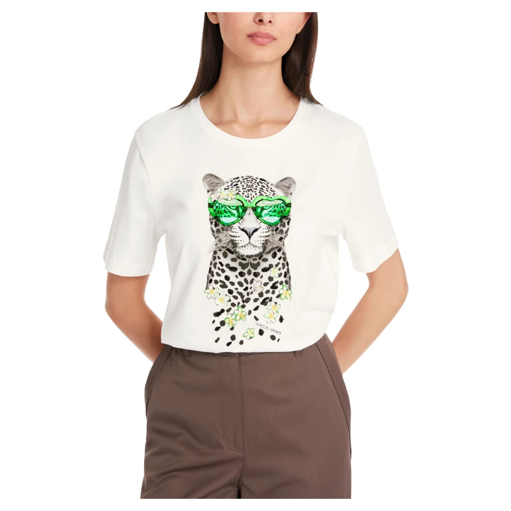 Marc Cain Luipaardprint Katoenen T-Shirt White Dames