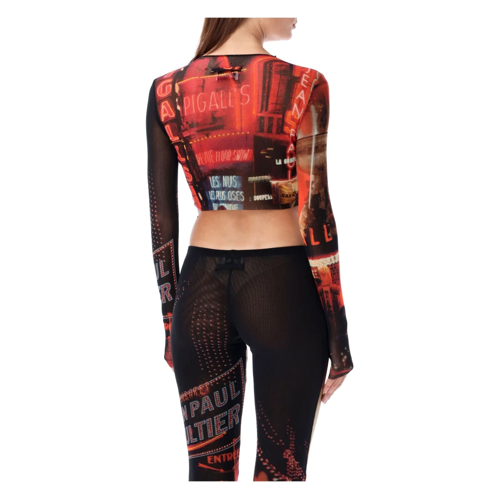 Jean Paul Gaultier Doorschijnende Mesh Top Pigalle Zwart Rood Oranje Multicolor Dames