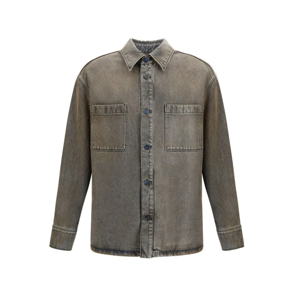 Fendi Mannelijk Grijs Overhemden Heren, M, Denim, Overdyed Denim Shirt
