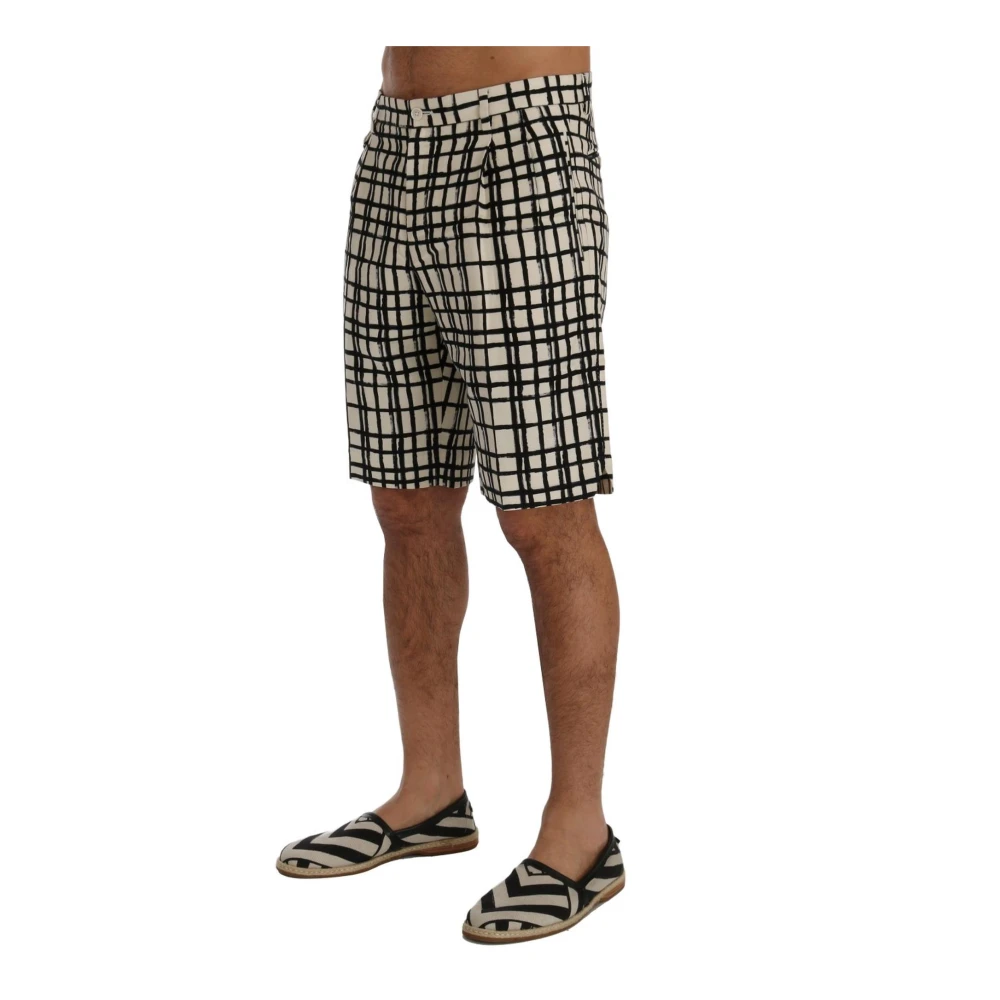 Dolce & Gabbana Gestreepte Linnen Casual Shorts White Heren