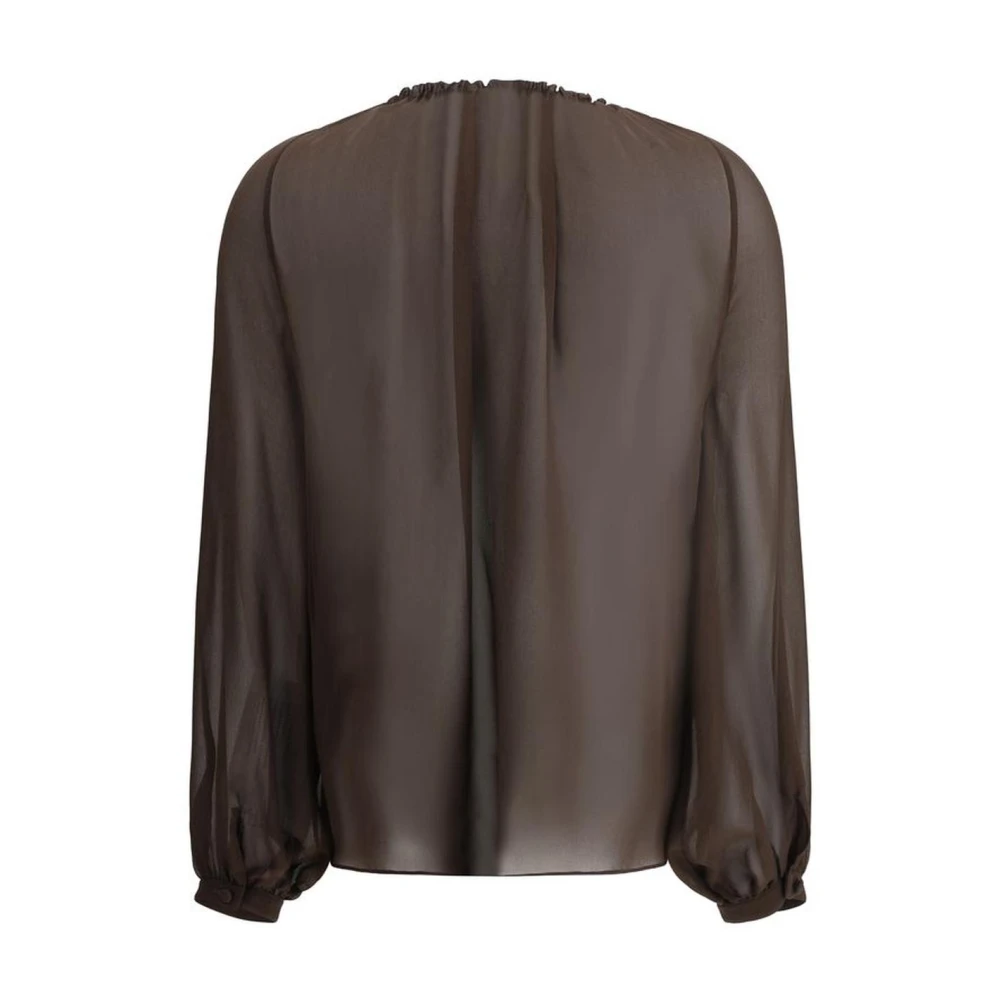 Tom Ford Zijden Georgette Blouse met Diepe Halslijn Brown Dames