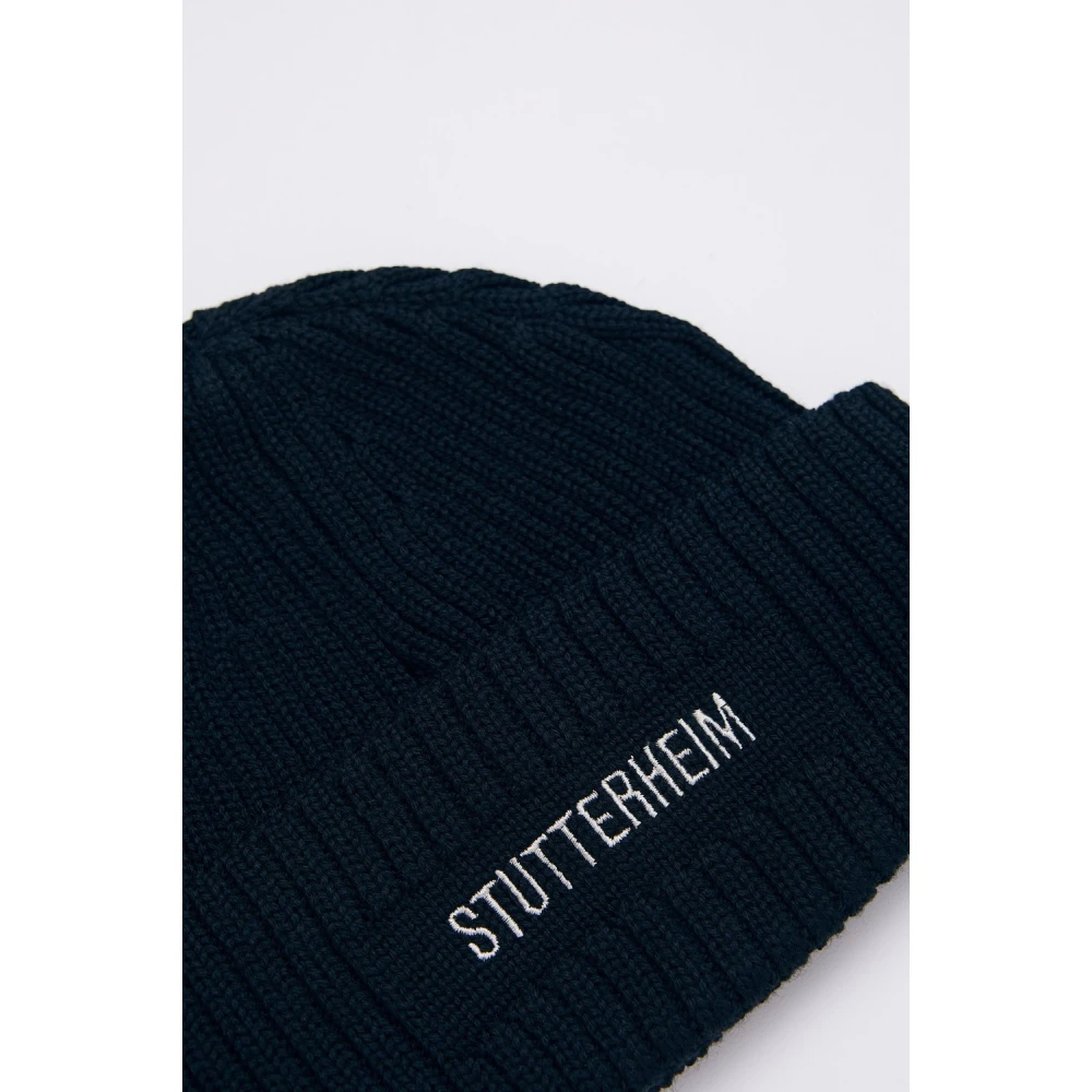 Stutterheim Geborduurde Logo Beanie Muts Blue Heren
