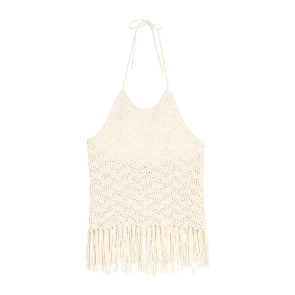 Ines De La Fressange Paris Bohemian Gehaakte Top met Franjes Beige Dames