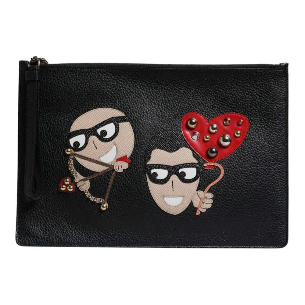 Dolce & Gabbana Women's Black Dgfamily Embellished Leather Clutch Bag