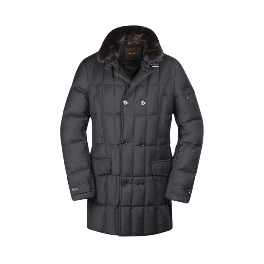 Moorer Men's Gray Double-Breasted Coats, 2XL, Double-Breasted Goose Down Jacket With Detachable Fur Collar