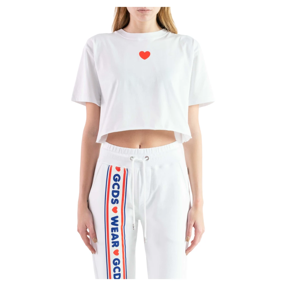 Gcds White T-Shirts, Female, M, Logo Print Cotton T-Shirt