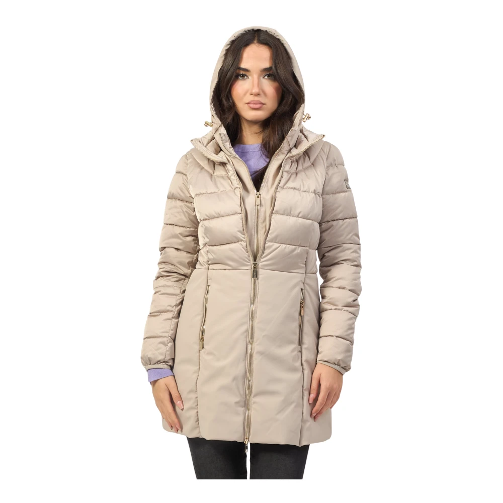 YES ZEE Beige Gewatteerde Hoodie met Rits Beige Dames
